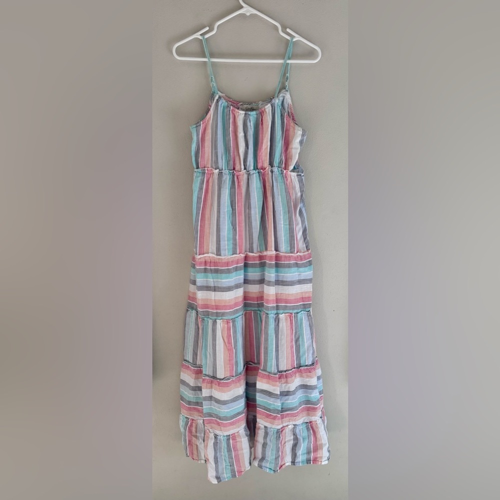Jessica Simpson Cotton/Linen Size L Pastel Striped Maxi Dress - Picture 2 of 8